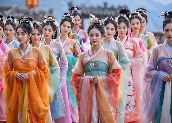 清朝选秀现场，秀女整齐列队，等待皇帝选拔