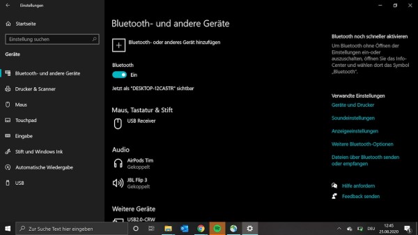 Bluetooth-Einstellungen von Windows 10