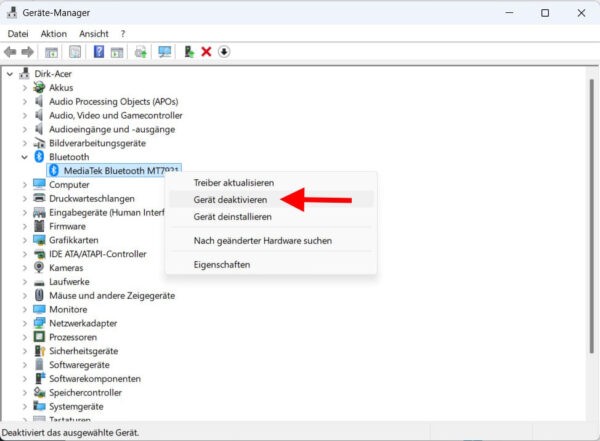 Bluetooth aktivieren im Geräte-Manager unter Windows – Adapter einschalten
