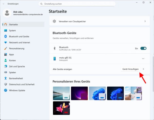 Bluetooth aktivieren und Gerät unter Windows hinzufügen und koppeln