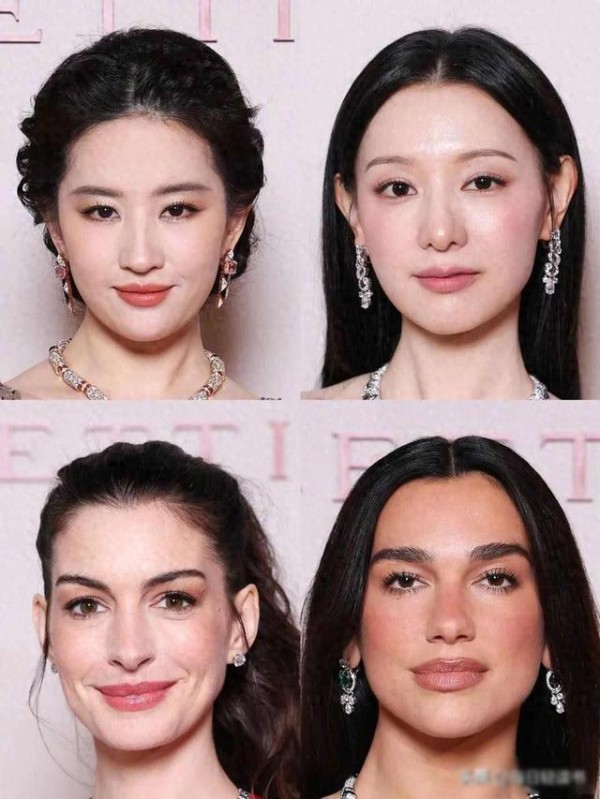 刘亦菲安妮海瑟薇站边角,金智媛抢C位,宝格丽合照藏了什么规则