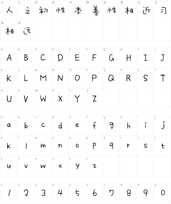 手帐体的字符映射图