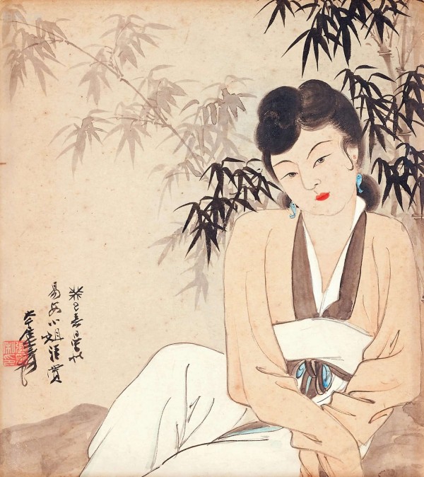 张大千画的美女，半尺小幅，100万落槌，