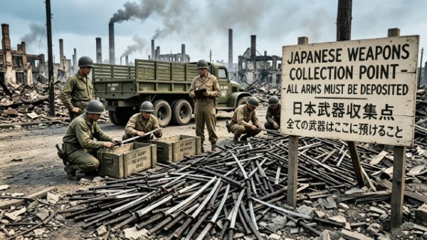 1945年录像,美军占领日本后摧毁8000架飞机,销毁枪支160万余支