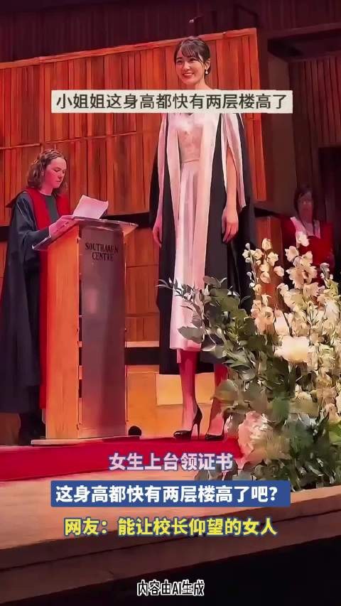 女生上台领证书，这身高都快有两层楼高了吧？！
