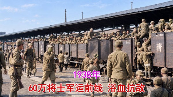 1938年录像：60万将士军运前线浴血抗敌，一列列军列载着民族希望