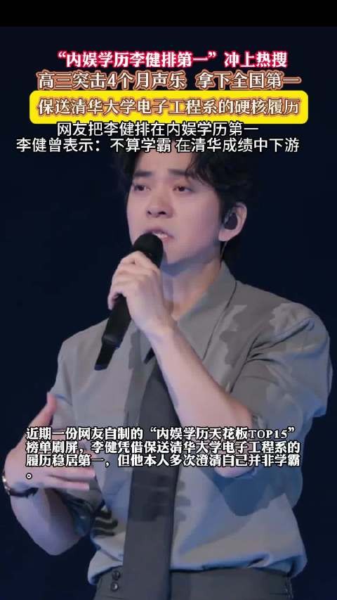 网友自制内娱学历榜单李健居首，本人曾澄清非学霸