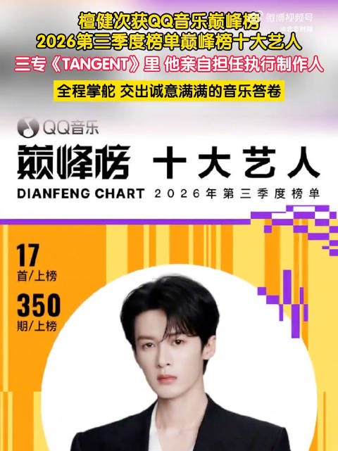 檀健次QQ音乐巅峰榜十大艺人